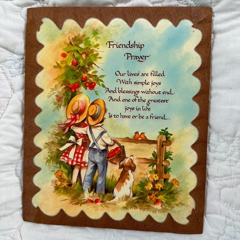 Vintage 60s ALAN GRANT FRIENDSHIP PRAYER PLAQUE Country